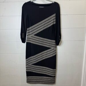 Joseph Ribkoff | Women's Black Dress with Cream Geometric Design Size 6